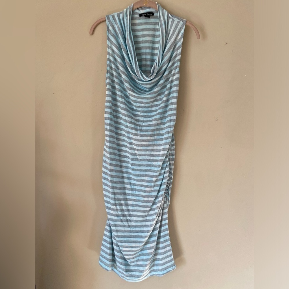 Kenneth Cole Striped Lightweight Cowl Neck Dress with Side Ruching M